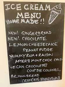Ice cream menu